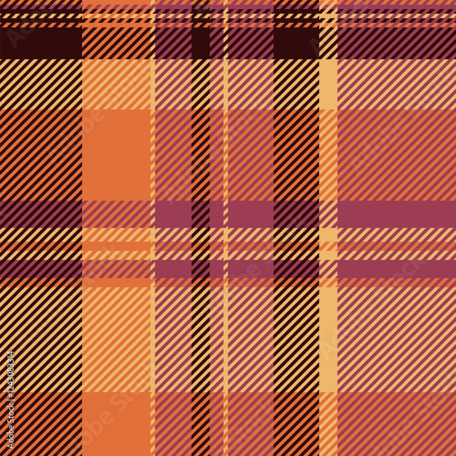 Rag plaid textile vector, cozy texture tartan check. Contour pattern seamless background fabric in orange and red colors.