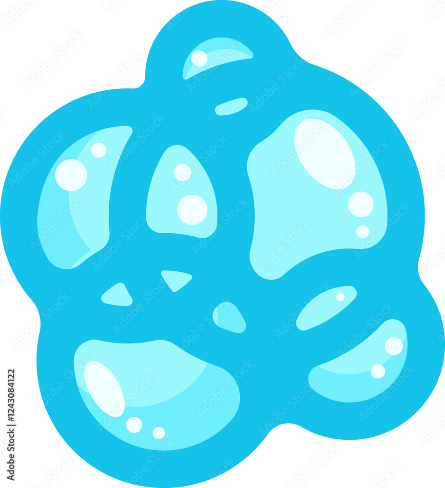 Soap foam bubbles. Cartoon bath suds clouds. Illustration of blue flat element. Liquid shape of shower gel, shampoo and splashes of detergent Soap foam bubbles. Cartoon bath suds clouds. Illustration of blue flat element. Liquid shape of shower gel, shampoo and splashes of detergent