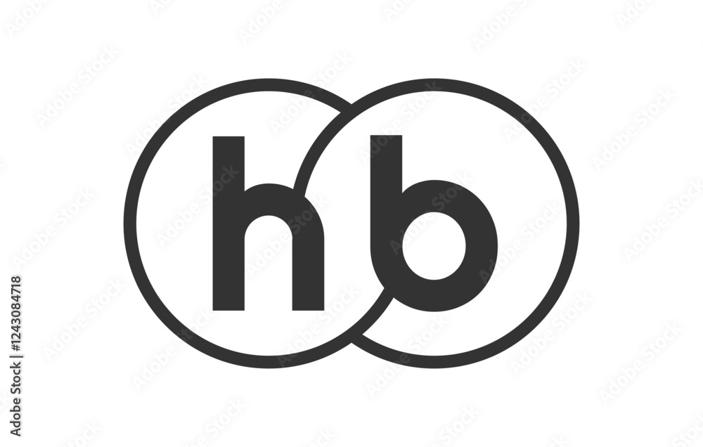 HB business company emblem with outline rounds and letters h b. Logo template of two merged circles for brand identity, logotype. Vector Infinity symbol HB business company emblem with outline rounds and letters h b. Logo template of two merged circles for brand identity, logotype. Vector Infinity symbol