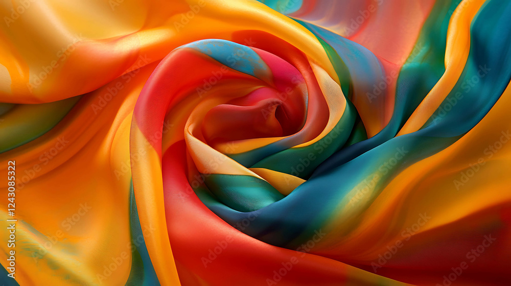 Fototapeta premium Elegant silk headscarf in vibrant colors on a smooth surface