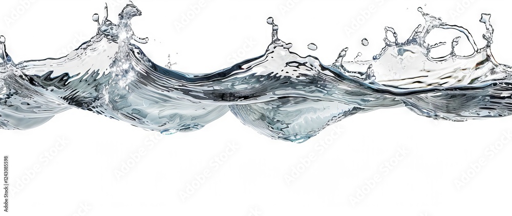 Waves of flowing water, isolated on white background, water waves, blue color. Fresh natural banner, health cosmetic website Waves of flowing water, isolated on white background, water waves, blue color. Fresh natural banner, health cosmetic website