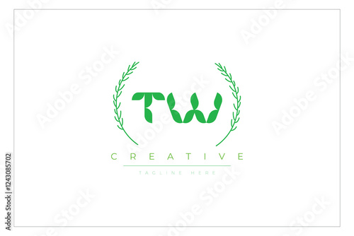 TW letters eco logo with leaf. Fresh nature and healthy leaf logo design.