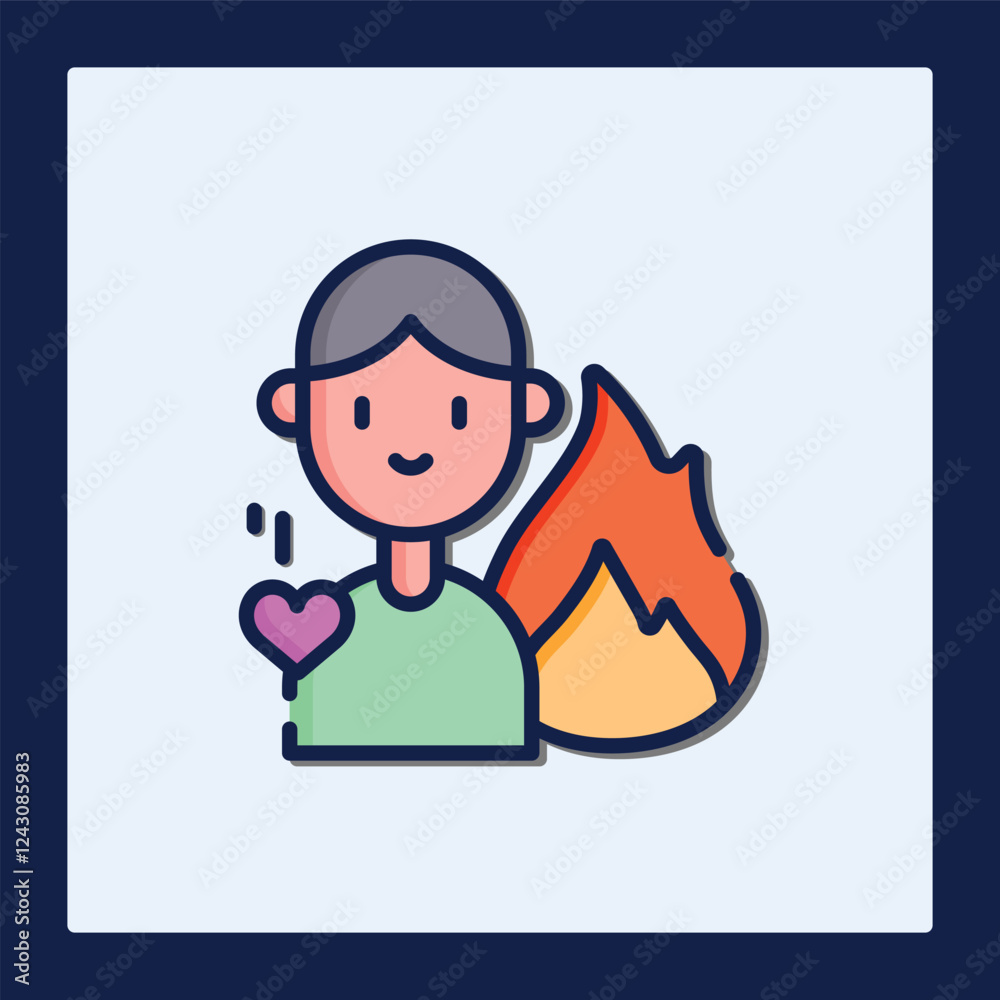 Passionate Person Icon: Fiery Heart and Enthusiasm Passionate Person Icon: Fiery Heart and Enthusiasm
