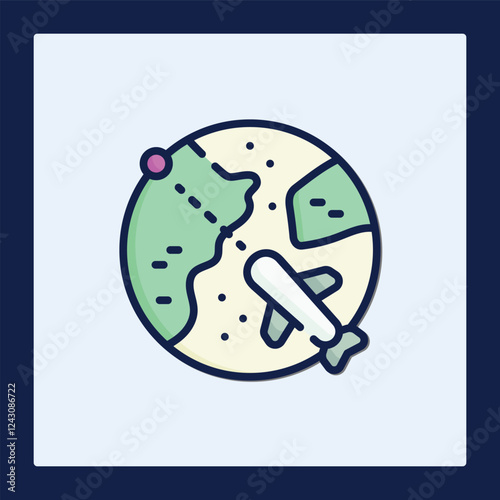Global Travel Icon: Airplane Flight Route on World Map