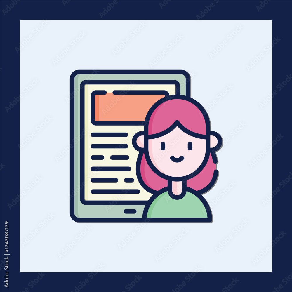 Blogger Icon: Female User with Digital Tablet and Blog Post Blogger Icon: Female User with Digital Tablet and Blog Post