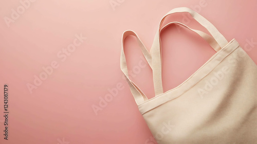 Stylish tote bag with no logos on a pastel beige surface photo