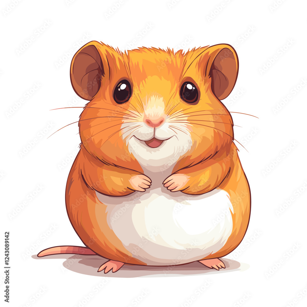 Cute sitting Hamster icon front view. Happy home rodent mouse animal. Hamster pet. Vector illustration isolated on a white background Cute sitting Hamster icon front view. Happy home rodent mouse animal. Hamster pet. Vector illustration isolated on a white background