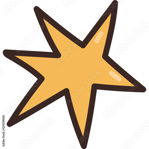 Simple yellow star with hand drawn outline for social media design, poster decor, stories in 60s and 70s style.  photo