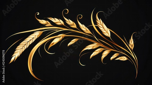 Golden wheat stalks isolated on black background detailed graphic design nature inspired artwork elegant viewpoint photo