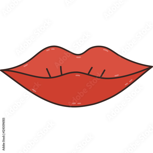 Lovely colorful doodle plump lips with red lipstick. Cute hand drawn lady mouth as symbol of kiss, sensuality, tenderness, love, flirting. Sign of Valentine day, International Women day isolated