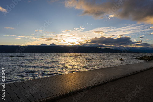 sunrise on the ERHAI lake