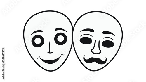 comedy and mustache masks, two masks one smiling and one with mustache vector illustration