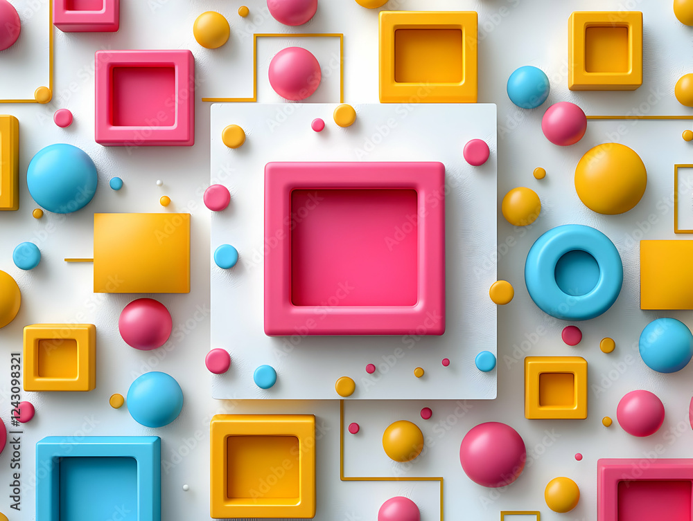Colorful 3D Shapes: Spheres & Squares Abstract Design Colorful 3D Shapes: Spheres & Squares Abstract Design
