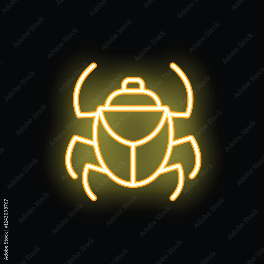 Neon sign showing a scarab beetle on a black background Neon sign showing a scarab beetle on a black background