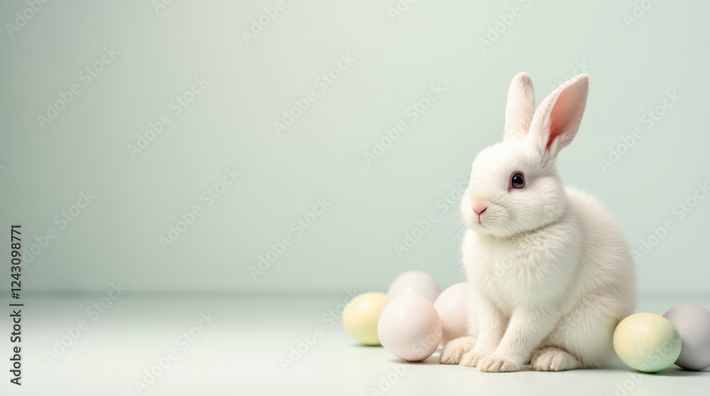 Obraz premium Festive Easter Bunny with painted Easter Eggs and a Blank Space for Custom Text
