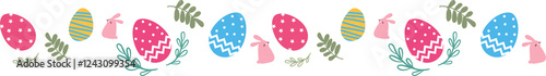 Easter background decoration border design with bunnies and eggs, PNG file no background