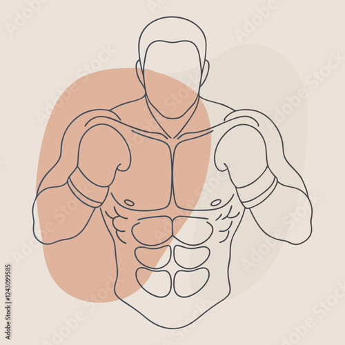 high-quality line-art illustration of a boxer in a fighting stance, wearing boxing gloves 