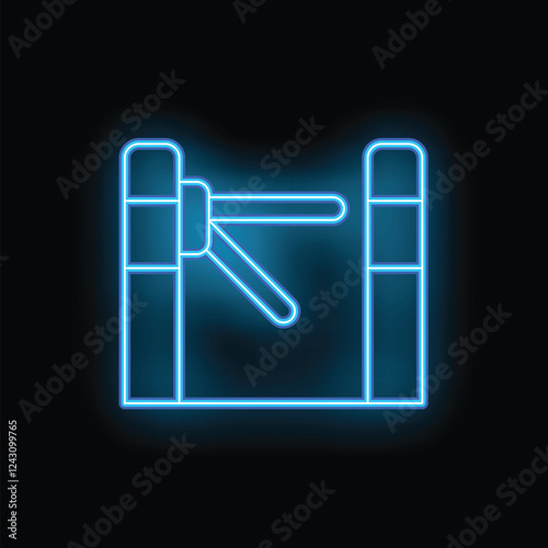 Neon blue icon of a turnstile glowing on a black background