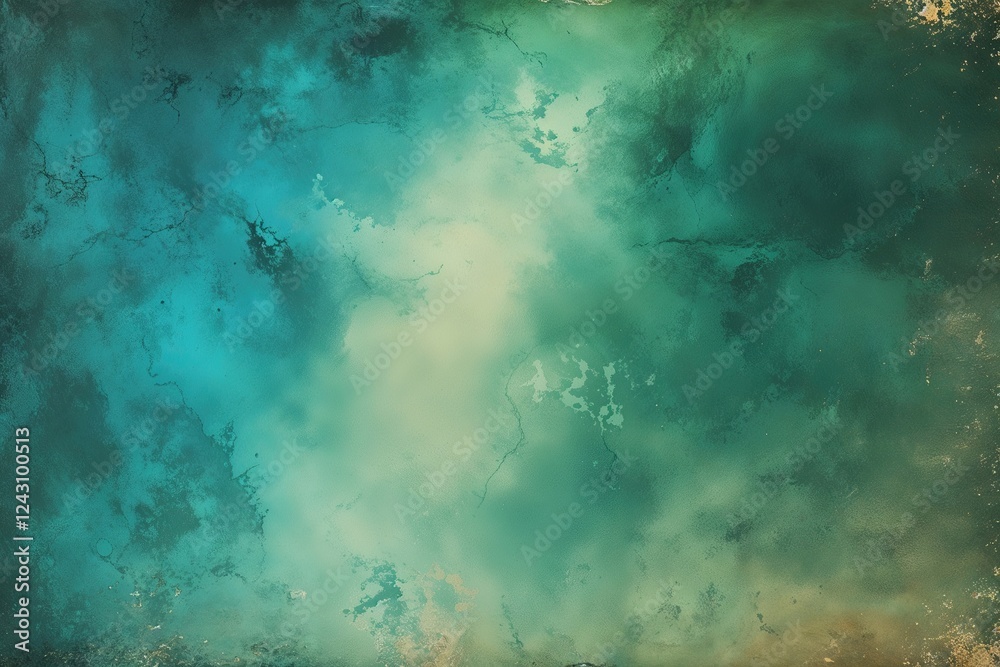 Obraz premium Aquamarine and Emerald Gradient Background with Soft Glow Vintage Texture for Creative Design Projects
