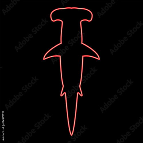 Neon shark hammer head red color vector illustration image flat style