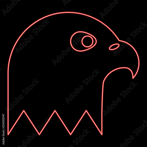 Neon eagle's head bald of prey red color vector illustration image flat style