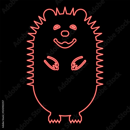 Neon cute hedgehog red color vector illustration image flat style