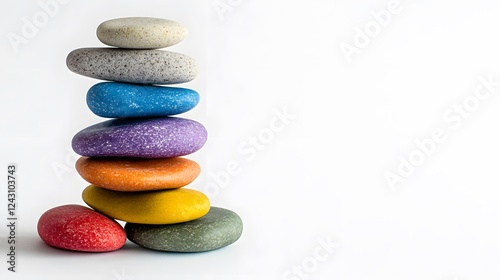 Colorful Polished Pebbles on White Background photo