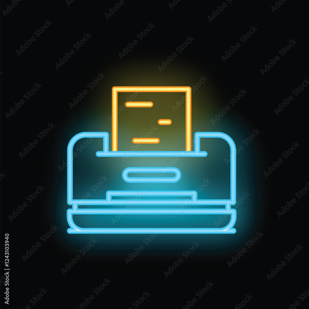 Neon printer printing document icon on black background is a vector illustration perfect for websites, apps and presentations Neon printer printing document icon on black background is a vector illustration perfect for websites, apps and presentations
