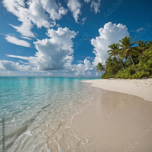 tropical beach with coconut palm trees