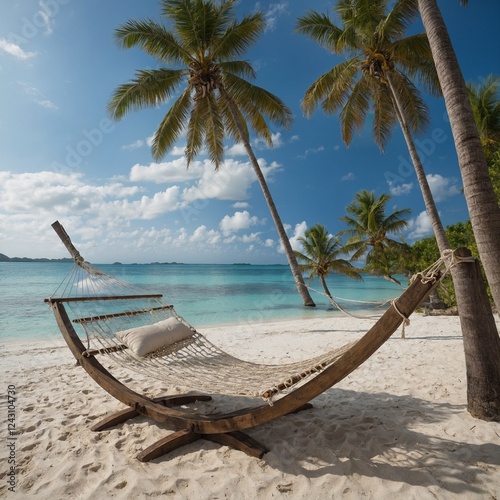 tropical beach with coconut palm trees