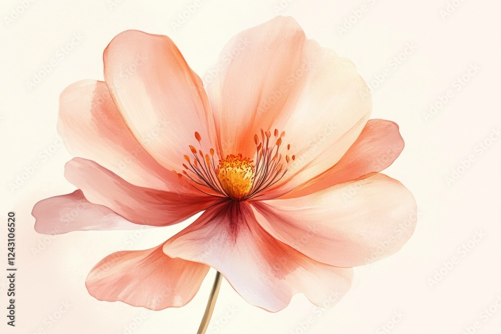 Obraz premium Delicate peach flower with soft petals isolated on a light background, symbolizing beauty, elegance, and nature s grace, perfect for wellness and floral themes