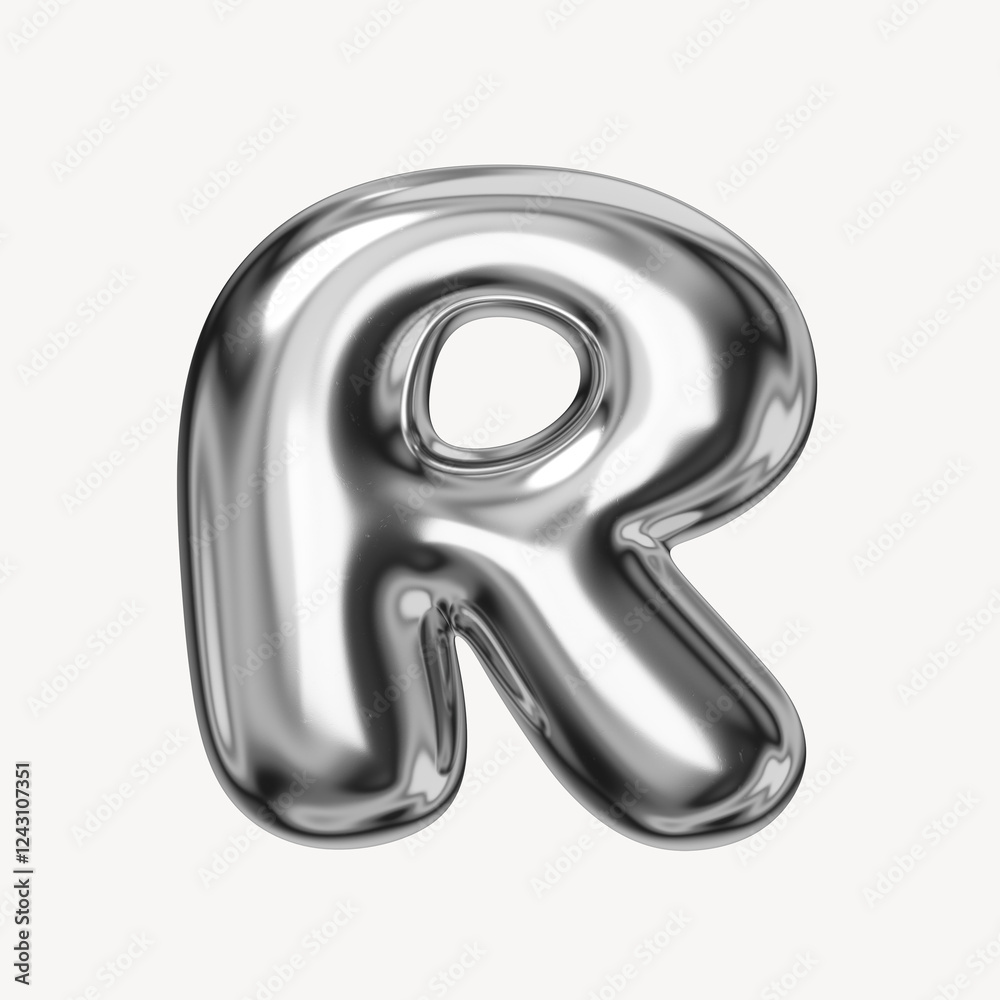 R alphabet, 3D chrome metallic balloon design R alphabet, 3D chrome metallic balloon design