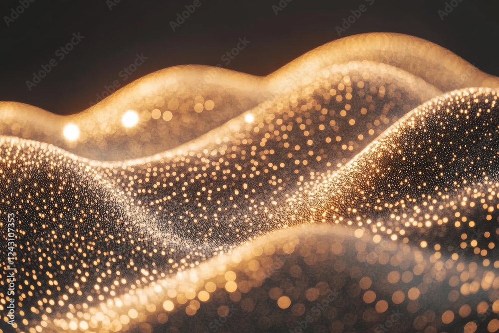 Golden abstract waves with glowing dots Golden abstract waves with glowing dots