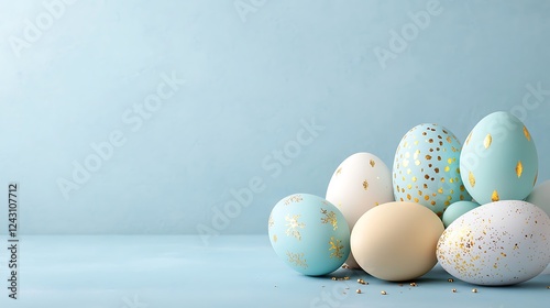 Easter day celebration pastel tone eggs displayed gracefully in soft environment photo