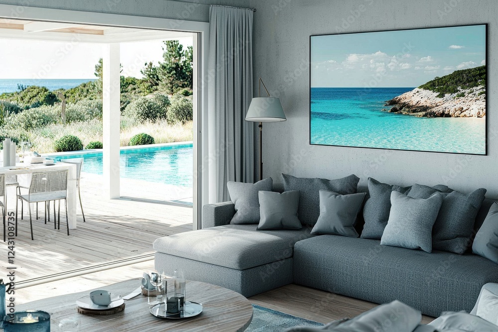 Fototapeta premium Luxurious beach home featuring a stunning sea view
