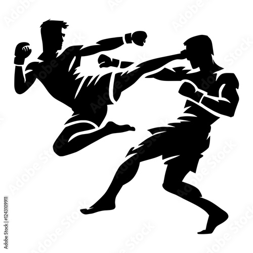 Vector  Of Muay Thai or Kickboxing Silhouettes Illustration Isolated 