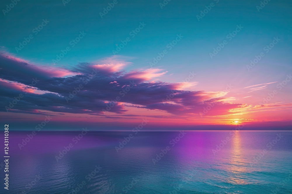 Fototapeta premium Teal and Purple Sunset Color Gradient Background with Vibrant Hues and Modern Design Layout