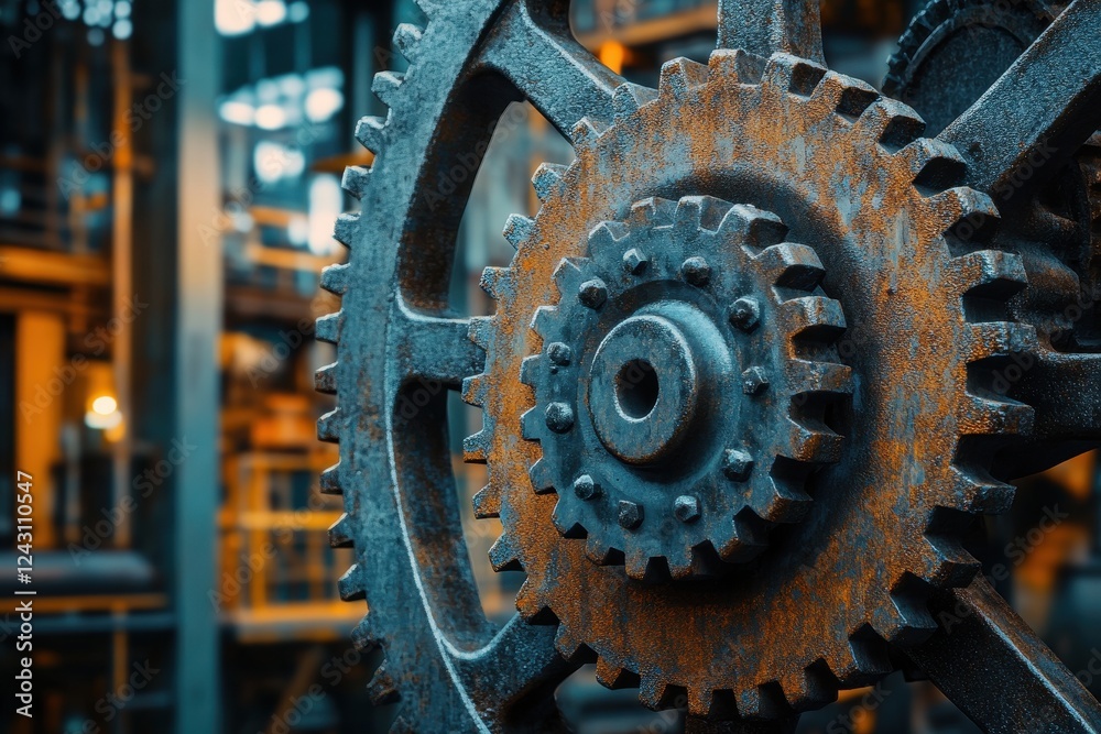 Close up image of a metal gear wheel with detailed teeth and surface texture Close up image of a metal gear wheel with detailed teeth and surface texture