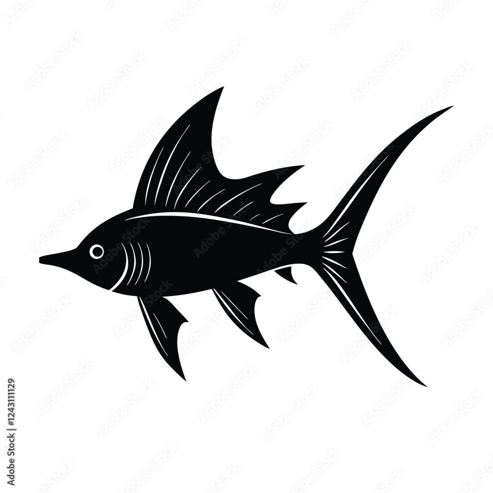 Swordtail Silhouette Vector Art and Black Swordtail Fish Design Swordtail Silhouette Vector Art and Black Swordtail Fish Design