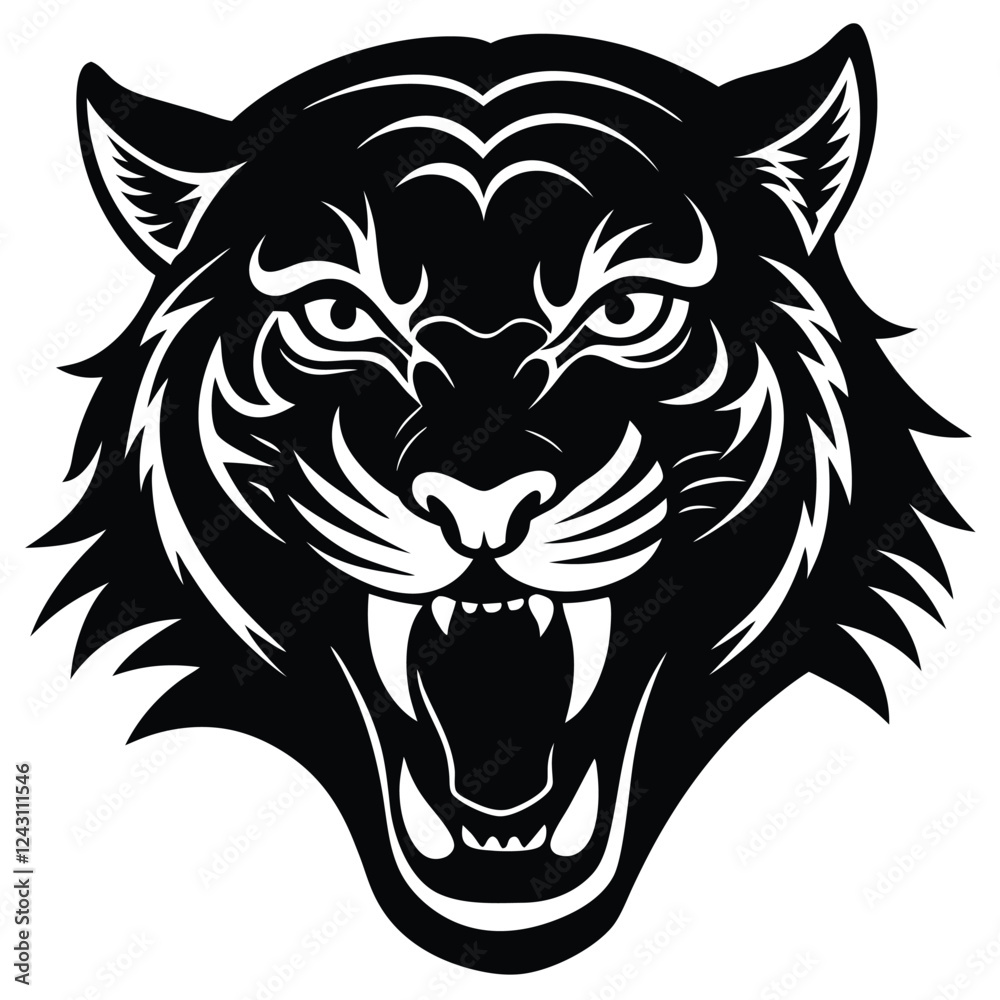 Fototapeta premium Angry tiger head silhouette on white background 2