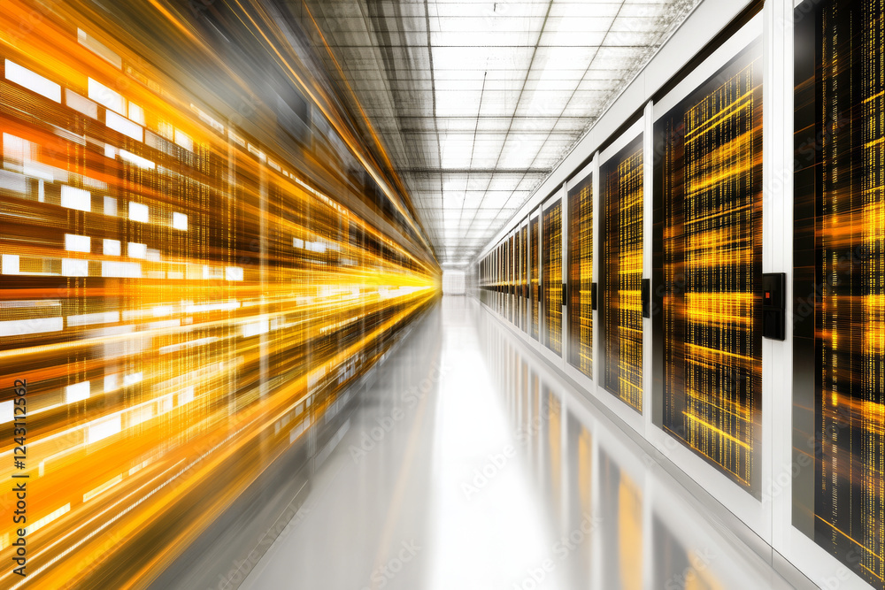 Fototapeta premium Dynamic data center with glowing servers and motion blur