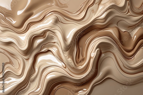 Wallpaper Mural Beige Fluid Art Background with Glossy Marble Finish Creating Depth and Motion Effects Torontodigital.ca