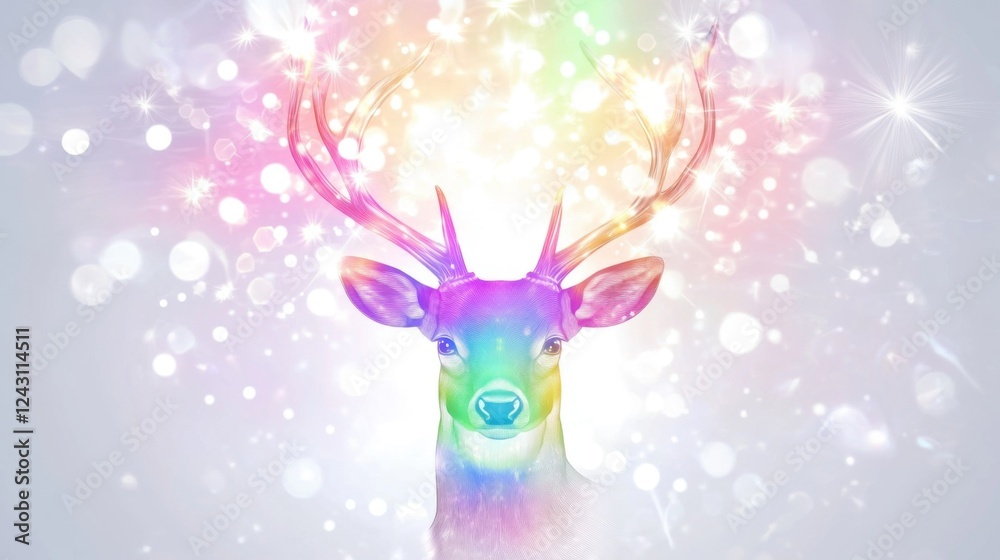 Rainbow deer with a bright light sparkle background, colorful design Rainbow deer with a bright light sparkle background, colorful design