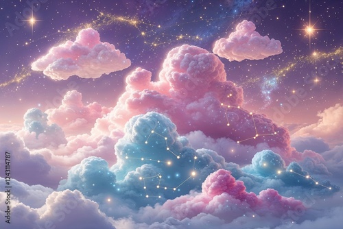 Cosmic Pastel Clouds with Sparkling Constellations and Magical Atmosphere