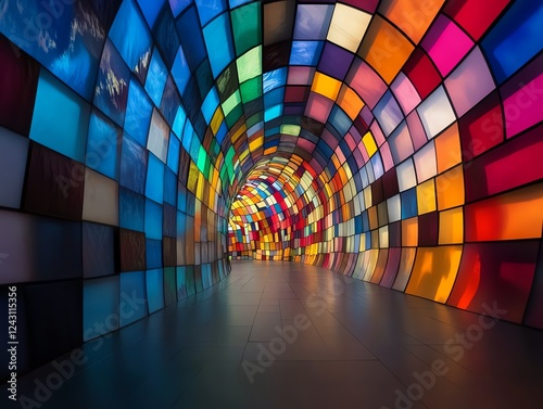 A surreal cathedral built entirely of floating stained glass, changing colors with every shift in the clouds