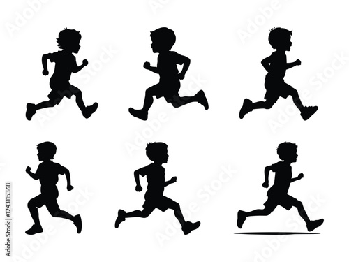 Running Kids Silhouette Collection – Dynamic Motion Sports Vector  
