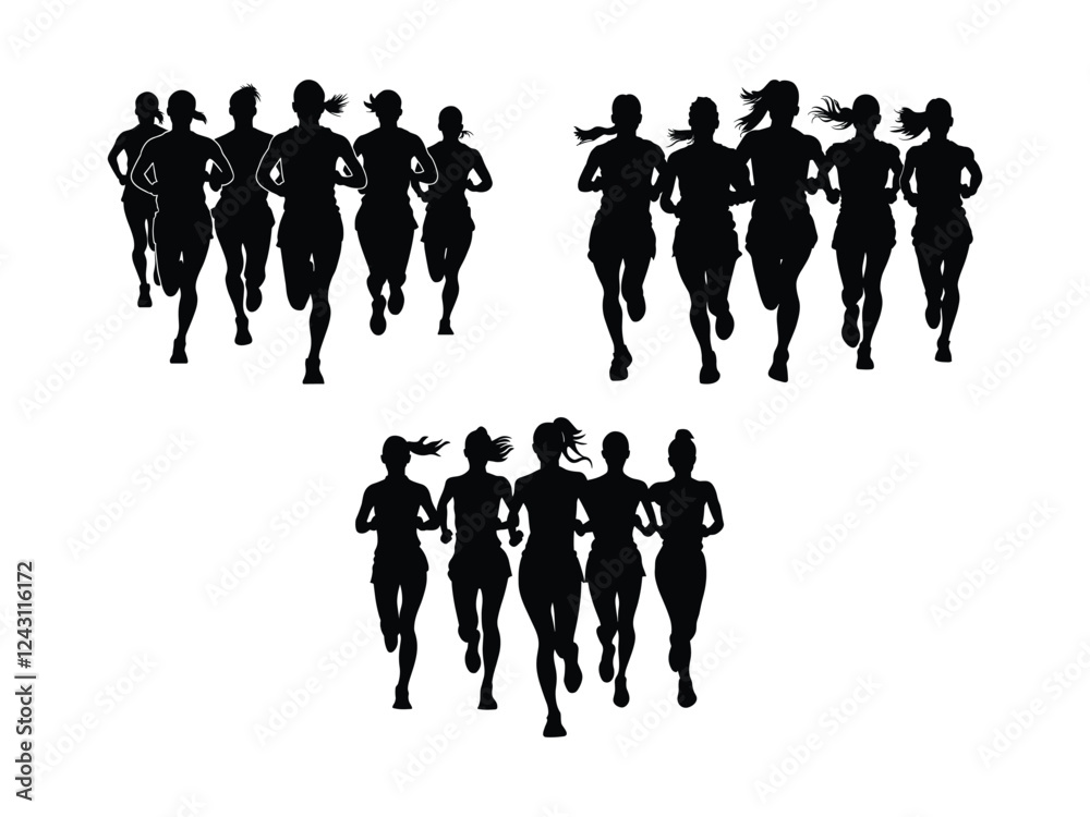 Running Silhouette Vector | Group of Athletes in Motion Running Silhouette Vector | Group of Athletes in Motion