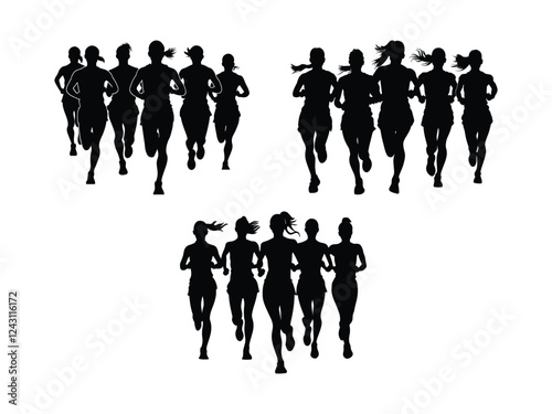 Running Silhouette Vector | Group of Athletes in Motion