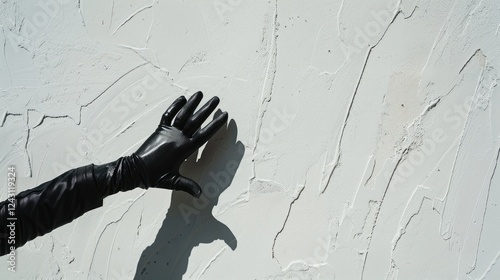 black hand touching white wall