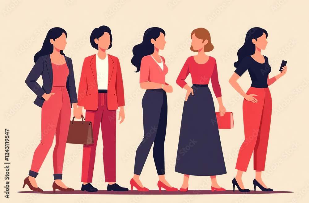 Fototapeta premium Illustration different feminist women International Women's Day. AI Generative